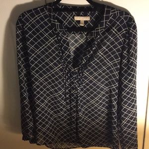 Navy and White Button Down Blouse